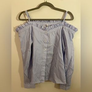 BlueNotes: Shoulderless Light Blue Striped Button Up